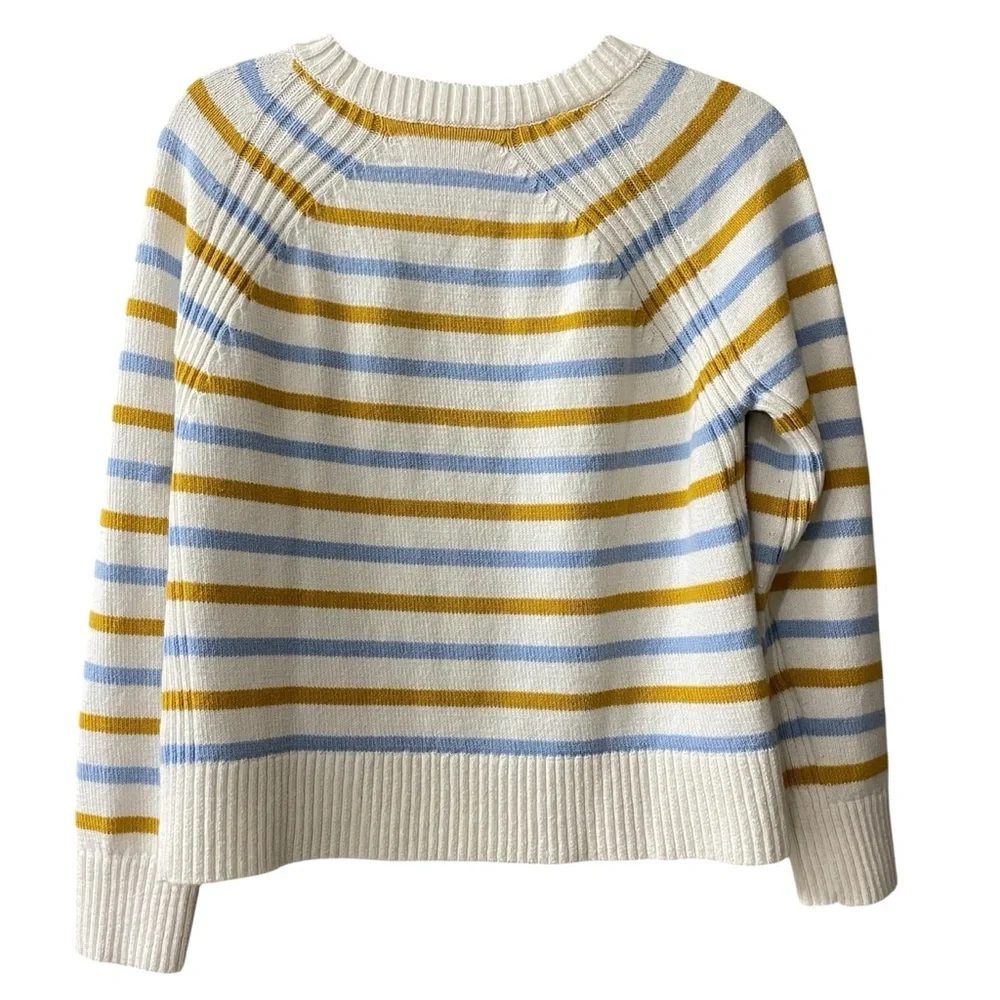 Loft Blue and Gold Striped Crewneck Sweater Small